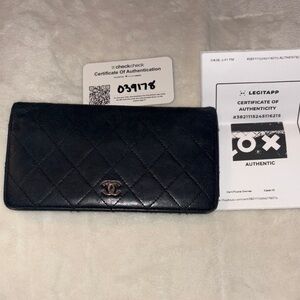 CHANEL Black Quilted Leather Wallet comes with COA